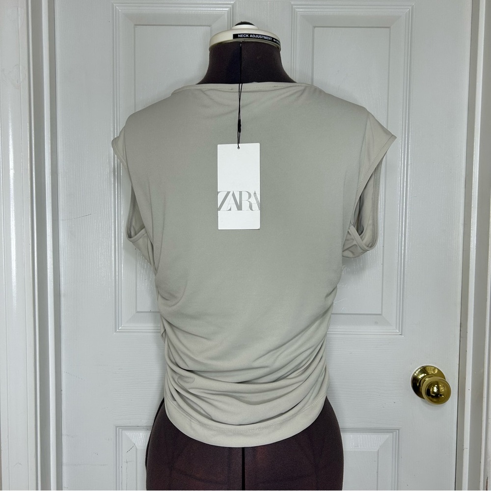 Zara Stretch Ivory Sleeveless Drape Casual Stylish Top L - Picture 9 of 16